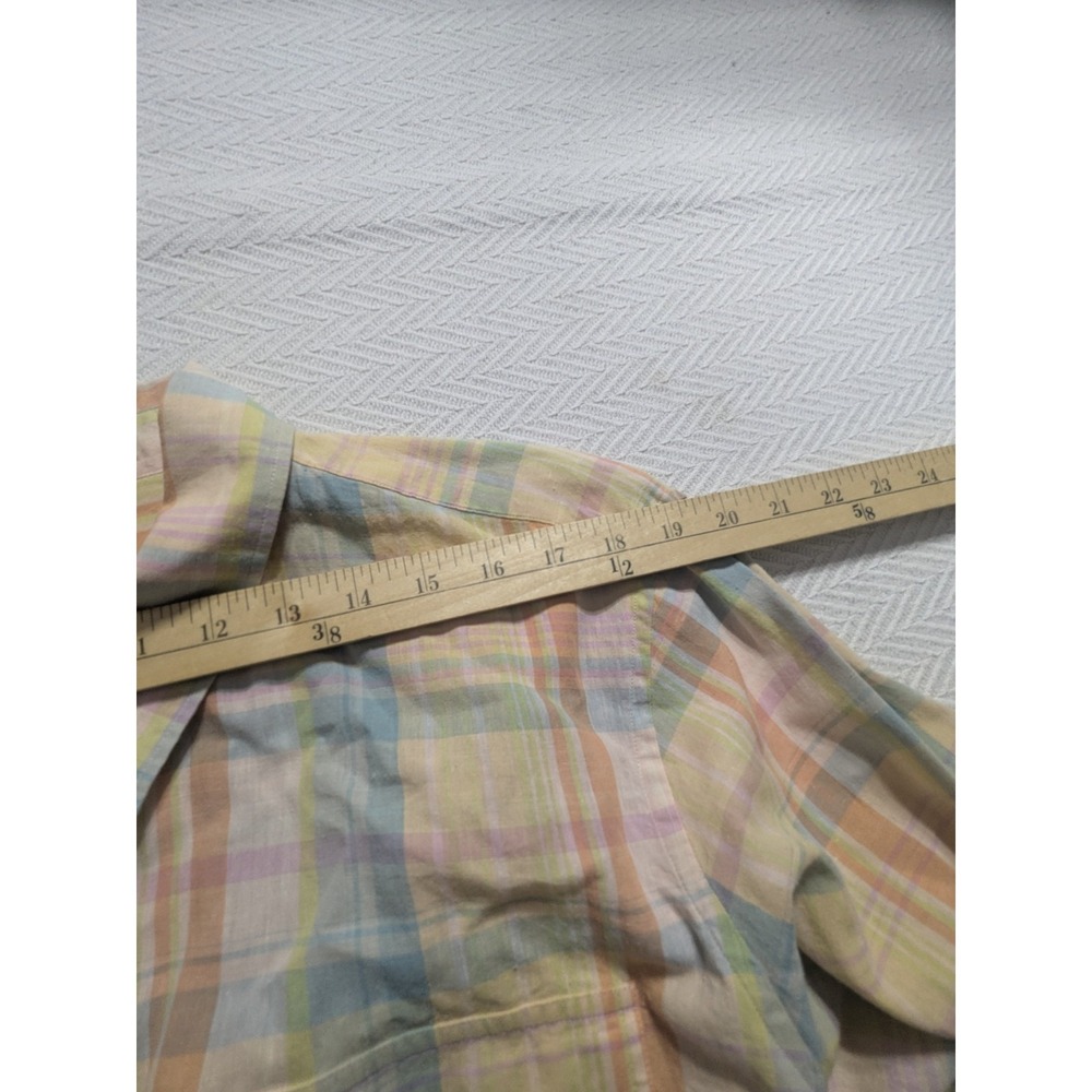 Lauren Ralph Lauren Shirt Womens 3X Pastel Plaid Linen Cotton Roll Tab - Picture 15 of 16